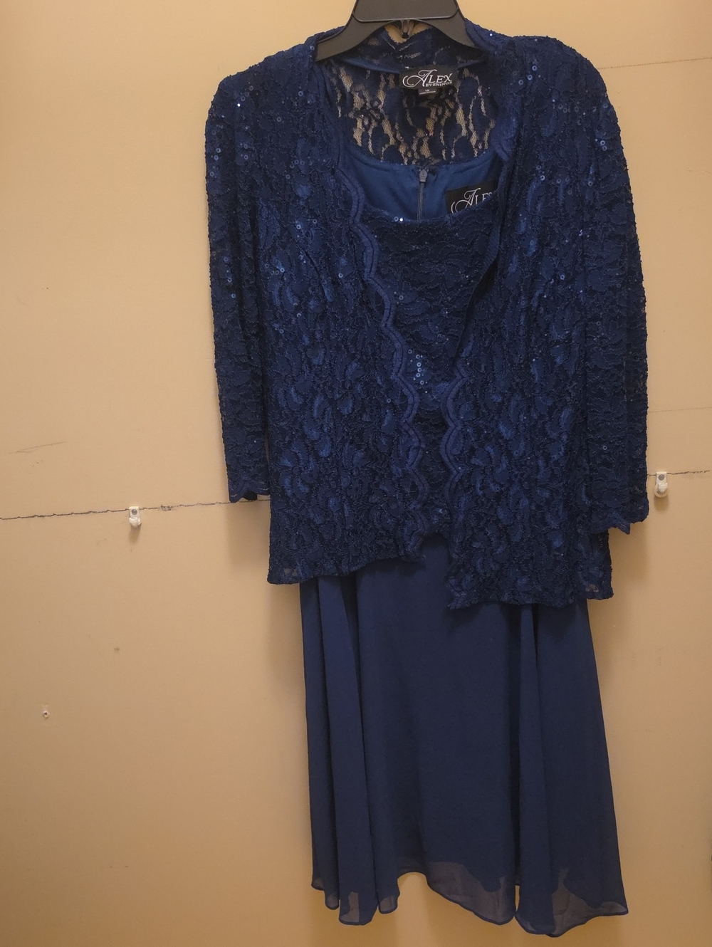 Alex Evenings Royal Blue Lace Midi Dress with Sequined Jacket